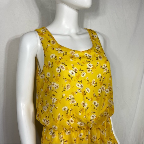 Forever 21 Yellow Floral Print Bubble Tiered Sleeveless Mini Dress - Picture 2 of 7